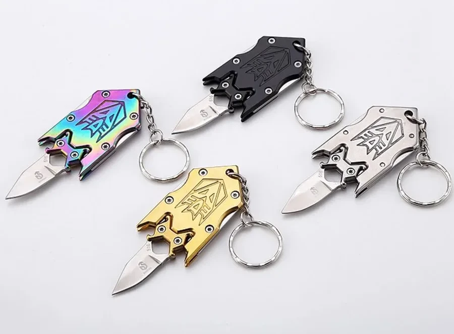 Keychain Knife Stainless Steel Folding Knife Mini Practical Foldable Pocket Keychain Knife Outdoor Accessories