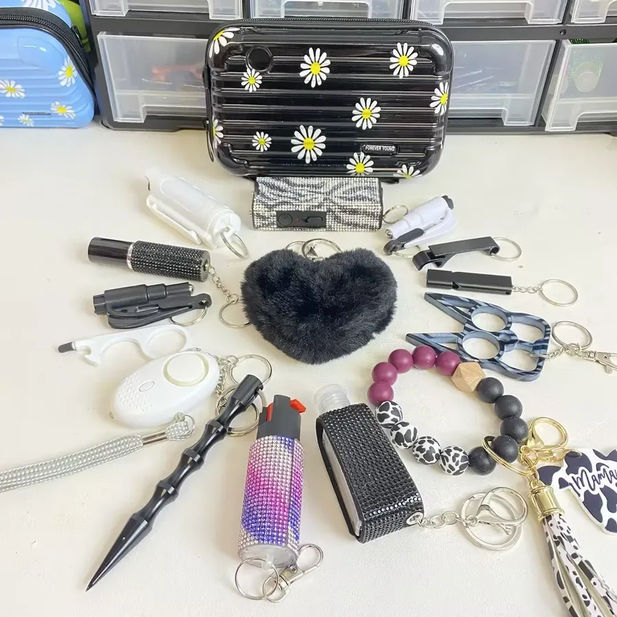 16-Piece Black Suitcase Keychain Set