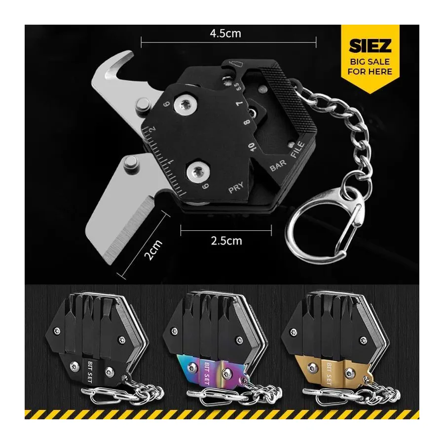 Keychain Screwdriver Multifunctional Hexagon Coin EDC Tool Mini Pocket Folding Knife Ruler Bottle Opener Key Chains Rings Gadget