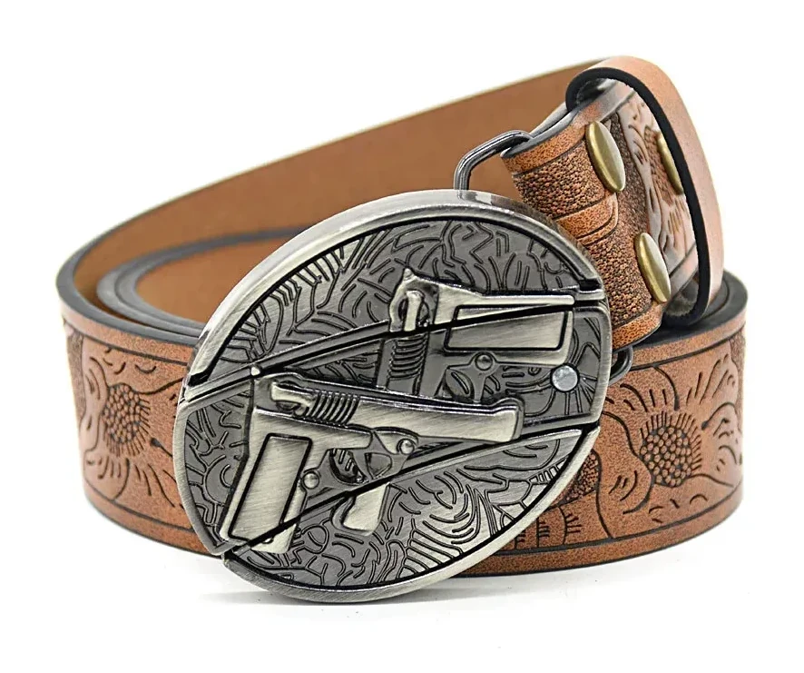 Belt Buckle Knife-double Gun Buckle Embossed Brown