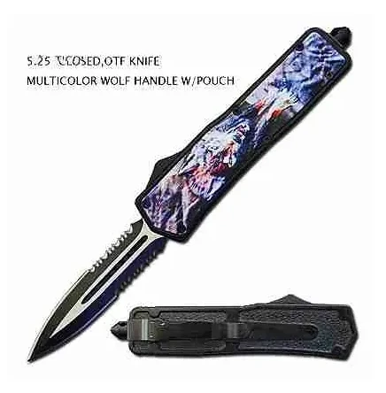 5.25 Inch Dagger Wolf Graphic OTF Automatic Knife