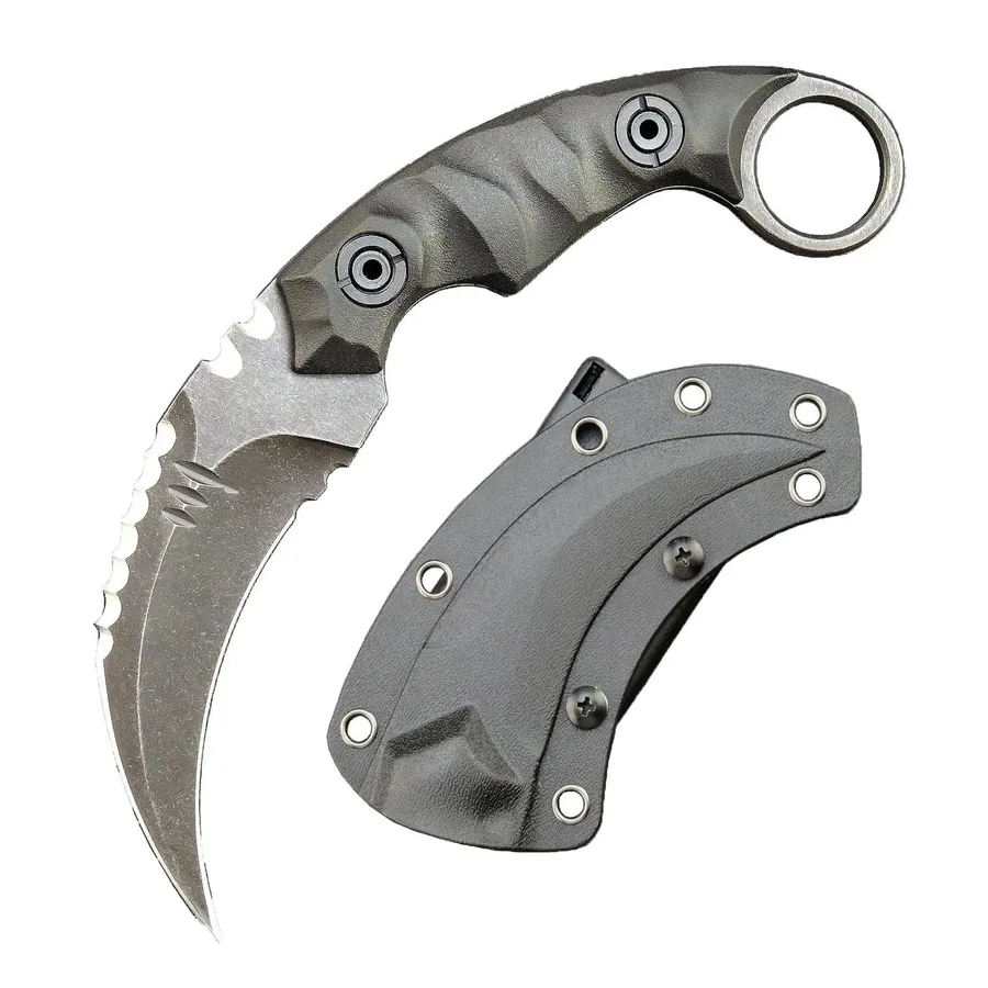 Karambit Knife Steel + Nylon Fiberglass Handle Outdoor Claw Knife With KYDEX Sheath EDC-sliver