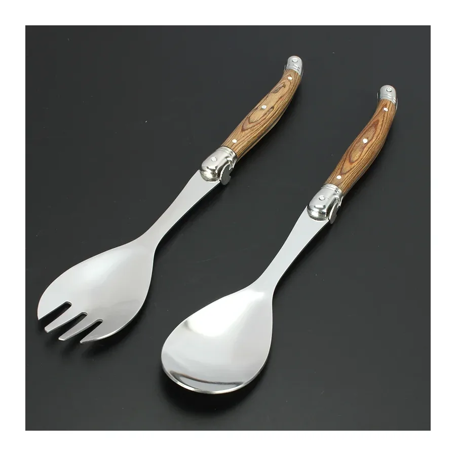 Laguiole Salad Spoon And Fork Set – High-end Stainless Steel And Exquisite Solid Wood Handle, Perfect Cutlery Combination