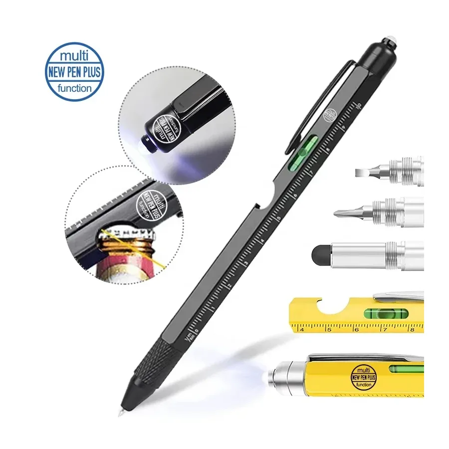 9 In 1 Metal Multitool Tactical Pen Led Light Stylus Ruler Ballpoint