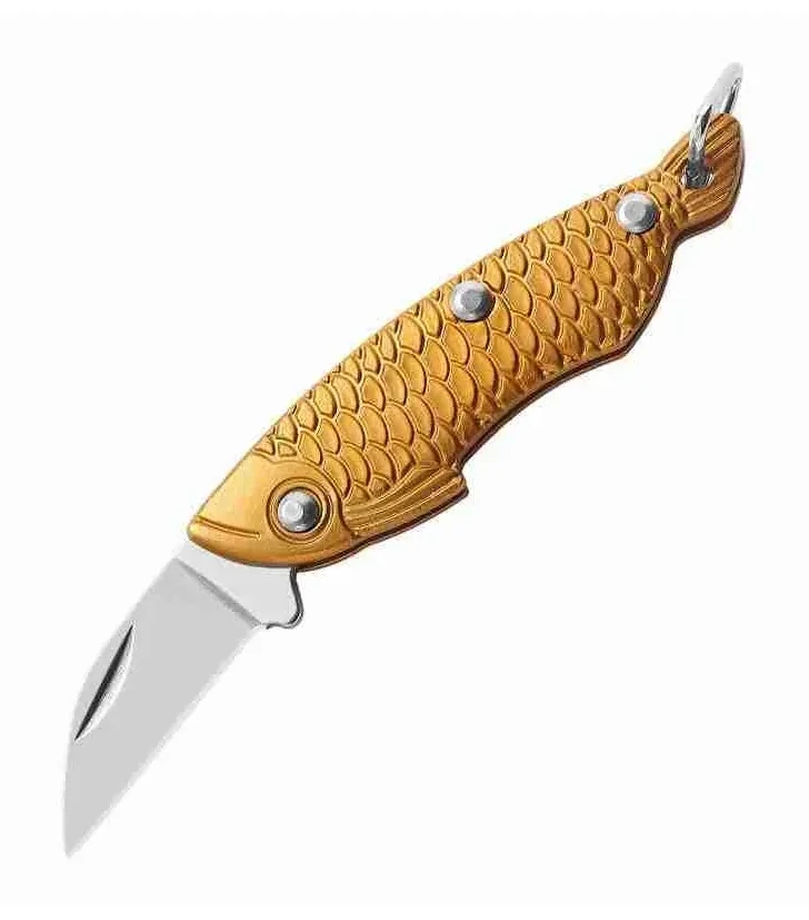 3d Fish Shape Mini Folding Keychain Pocket Knife High Hardness Sharp Blade Outdoor EDC Camping Hunting Survival Tactical Tool