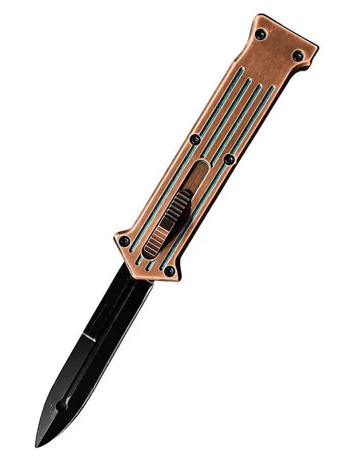 Patina Liner Rail OTF Knife - Copper Handle