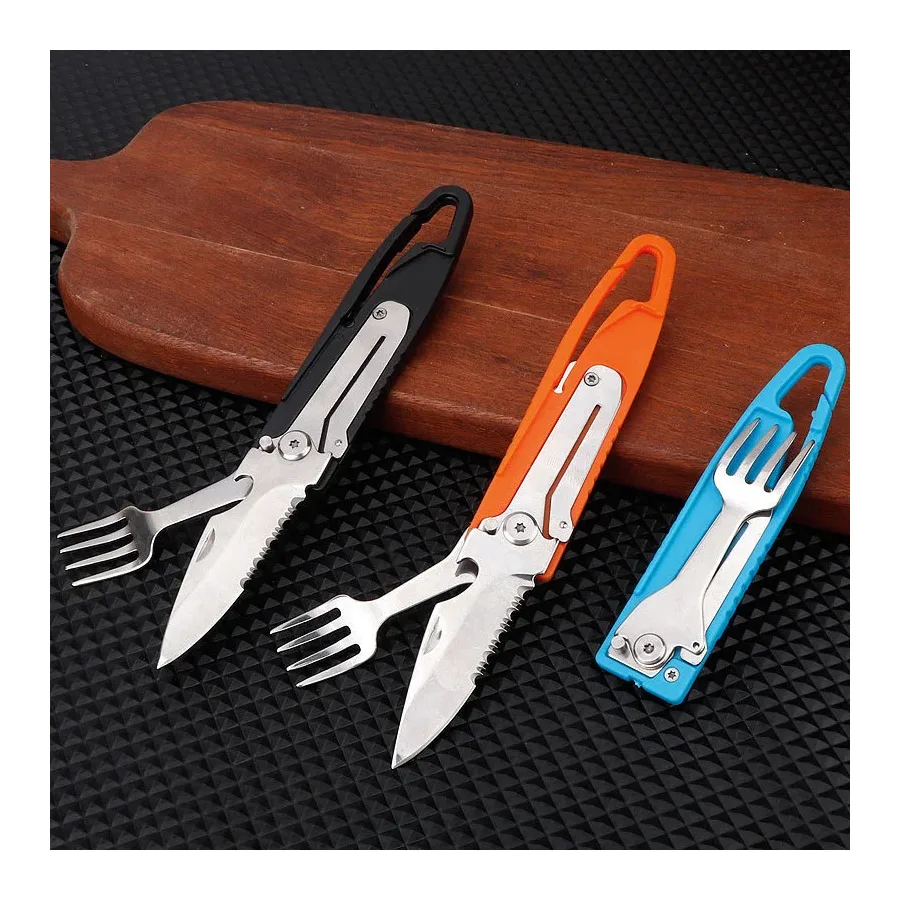 Outdoor Camping Folding Fork Spoon Combination Bottle Opener Disassembly Knife And Fork Set