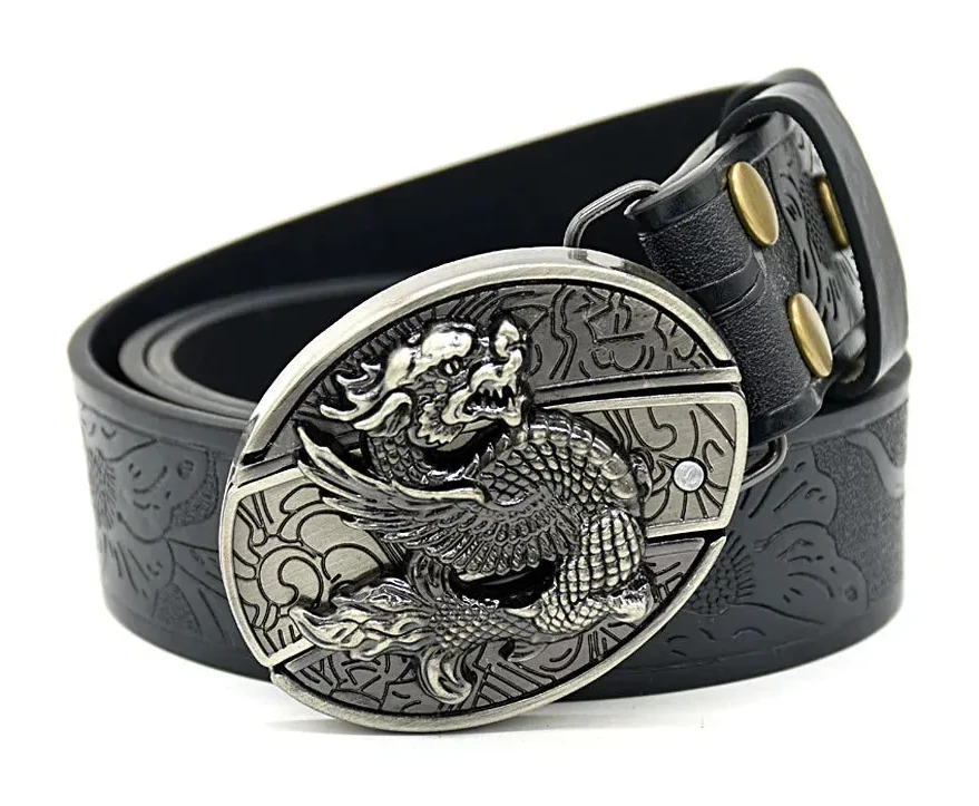 Belt Buckle Pocket Knife-flying Dragon Knife Buckle Embossed Brown