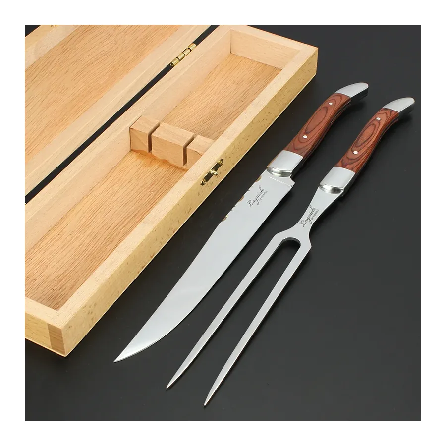 Laguiole Carving Knife And Fork Set – High-end Stainless Steel And Solid Wood Handle, The Best Choice For The Catering Industry
