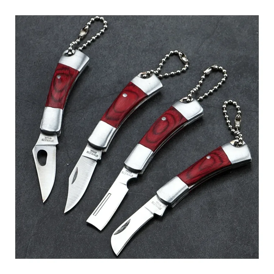 Outdoor Barbecue Small Straight Knife Fruit Knife Portable Wooden Handle Pocket Knife Collection Knife Camping Straight Knife