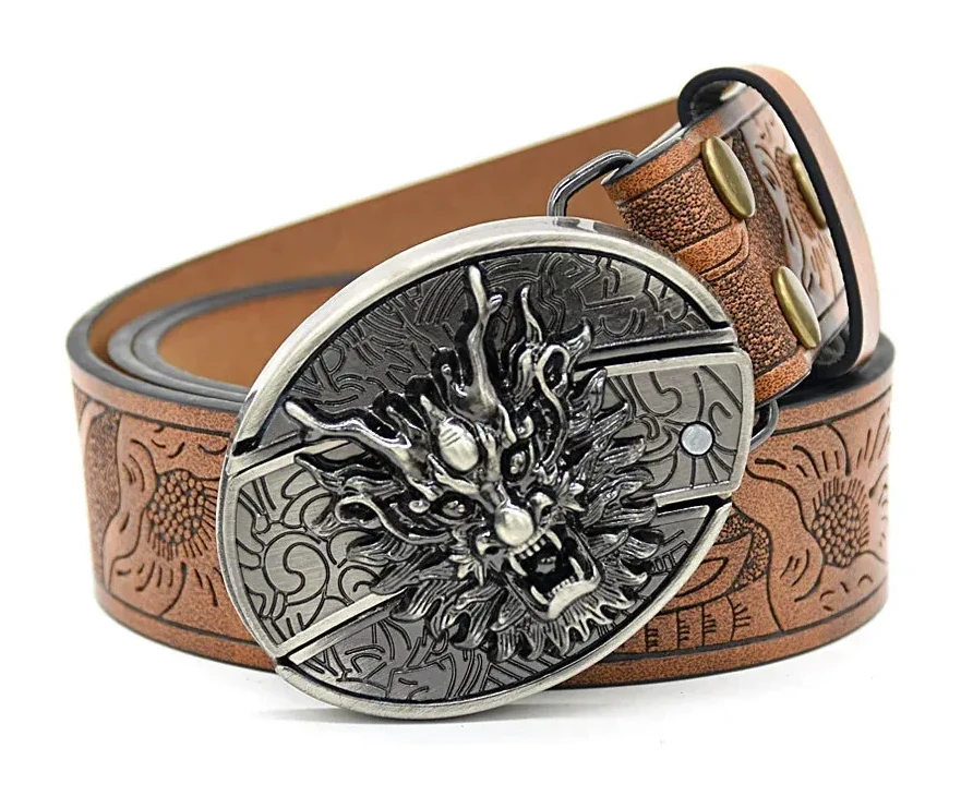 Belt Buckle Pocket Knife-dragon Head Knife Buckle Embossed Brown
