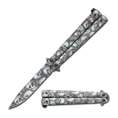 5.25inch Closed Innovative Butterfly Knife Skull