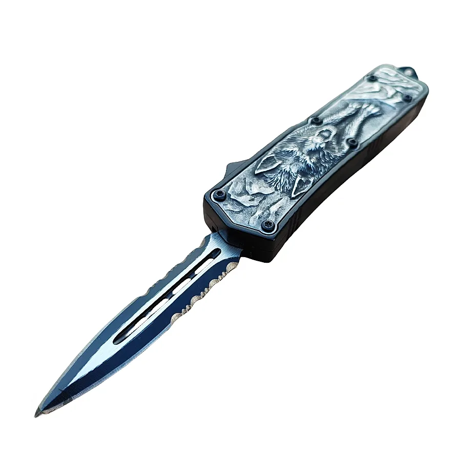 4/5.25/5.5 Inch Scarab Otomatik Carved Wolf Double Edge OTF Knife