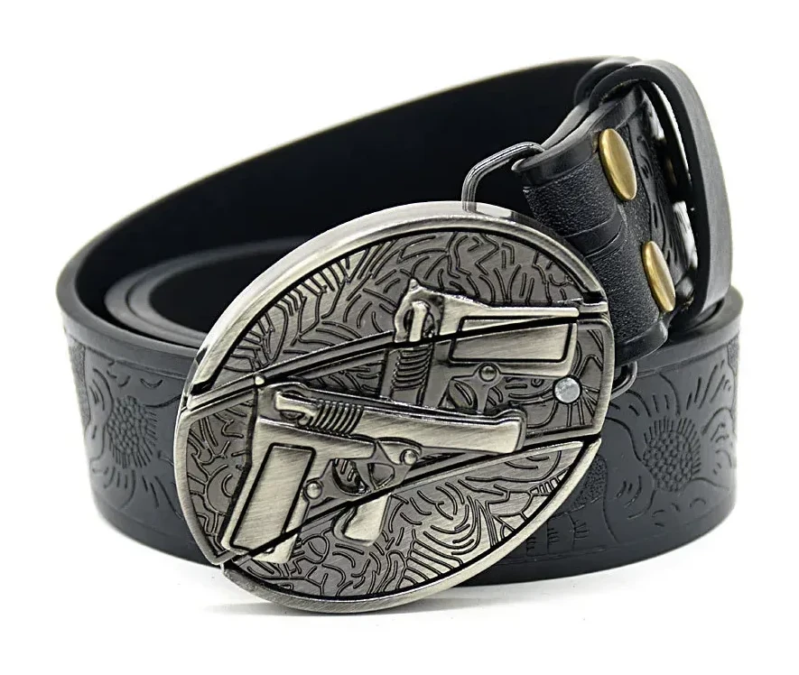 Belt Buckle Knife-double Gun Knife Buckle Embossed Black
