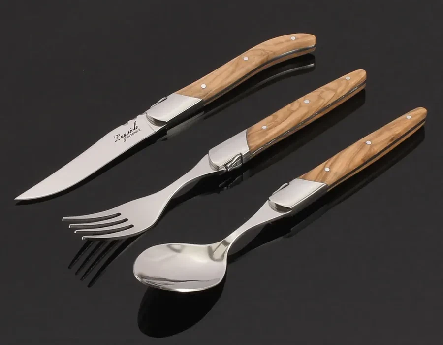 Laguiole Olive Wood Handle High-end Cutlery Set - French Classic Design, Suitable For Restaurants And Hotels
