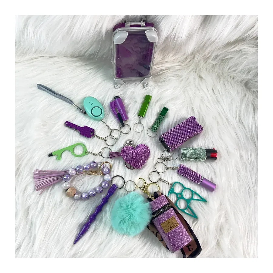 16-Piece Teal And Purple Keychain Set