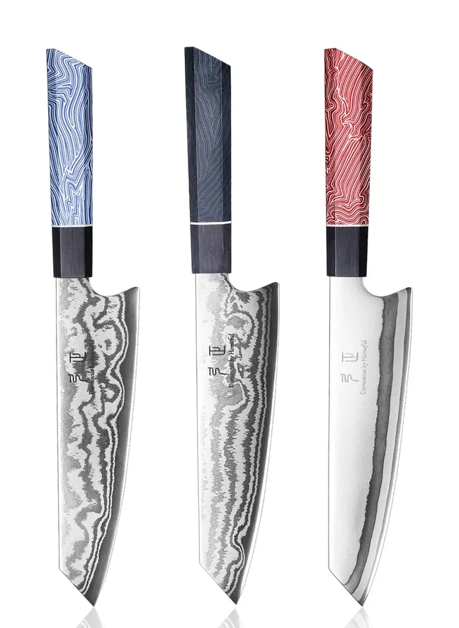 Damascus Three-piece Knife Set - Hand-forged, Exquisite Texture And Extreme Sharpness, Perfect Balance Of Design And Function