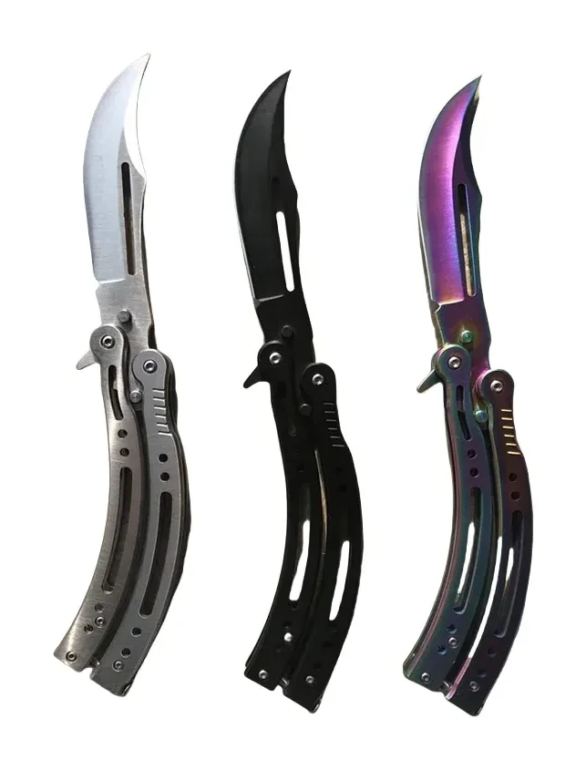 Premium Balisong Butterfly Knife Set - Durable Stainless Steel With Glossy Black And Rainbow Finishes