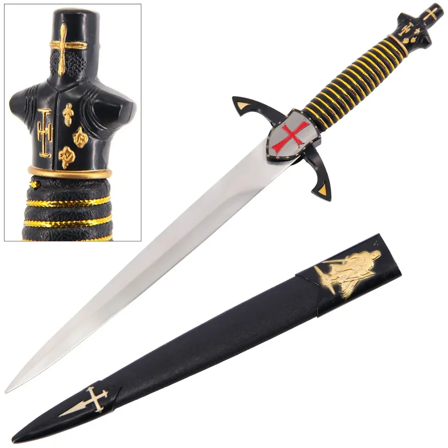 Knight And Shield Medieval Dagger With Scabbard
