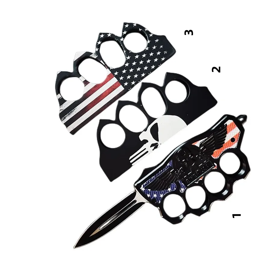 9 Inch American Flag & Punisher & Biker Tench OTF Knives