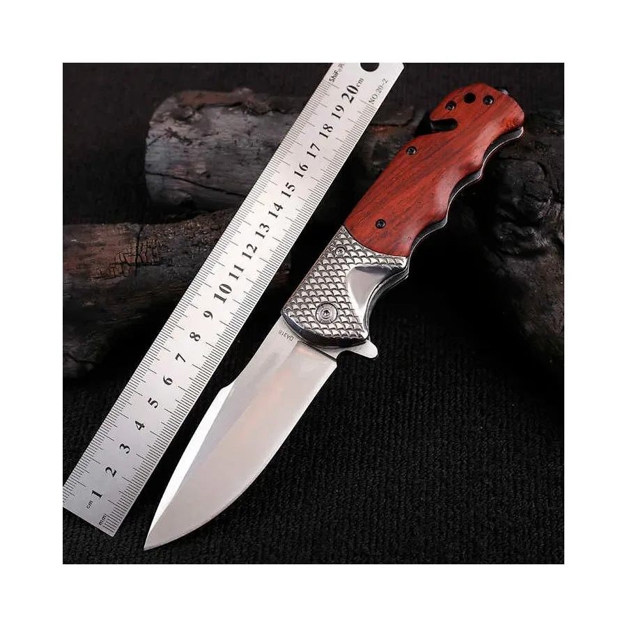 Custom Logo High Quality Stainless Steel Survival Tactics Pocket Folding Knife With Wood Handle