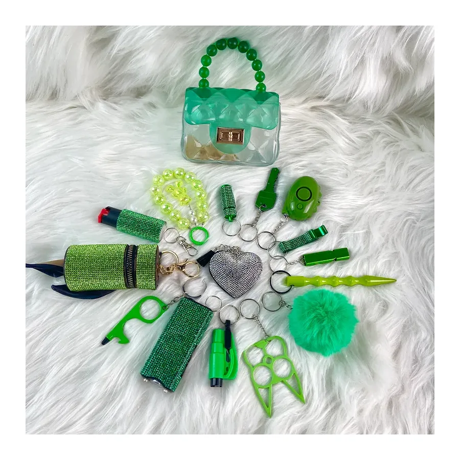 16-Piece Light Green Keychain Set