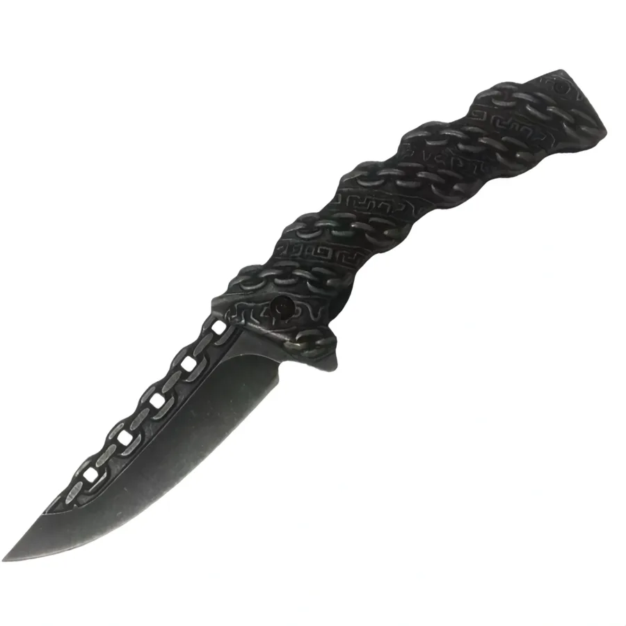 Chain Link Spring Assisted Knife - Stonewash Plain