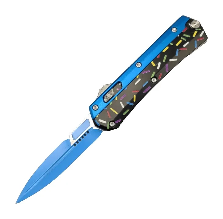 Glykon Dessert Warrior Series Blue OTF Knife, High-tech Pocket Knife For Camping And Self-defense, Zinc Aluminum Handle