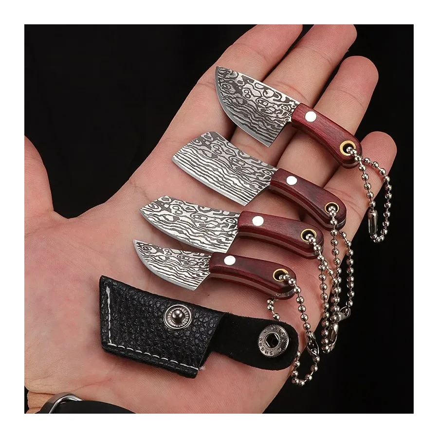 Portable Keychain Pocket Knife Stainless Steel Camping Small Mini EDC Knife Peeler Fixed Blade Wood Handle Kitchen Multi Knives