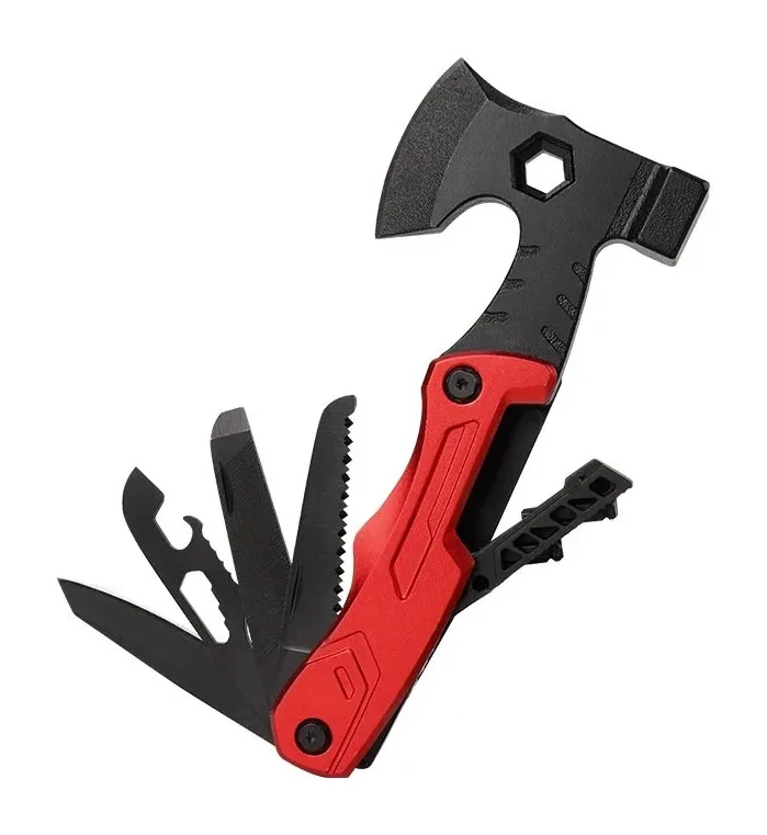 Multifunctional Survival Axe Pliers Folding Knife Pliers Hammer With Flint Multi-purpose Tool Portable Life-saving Axe---red