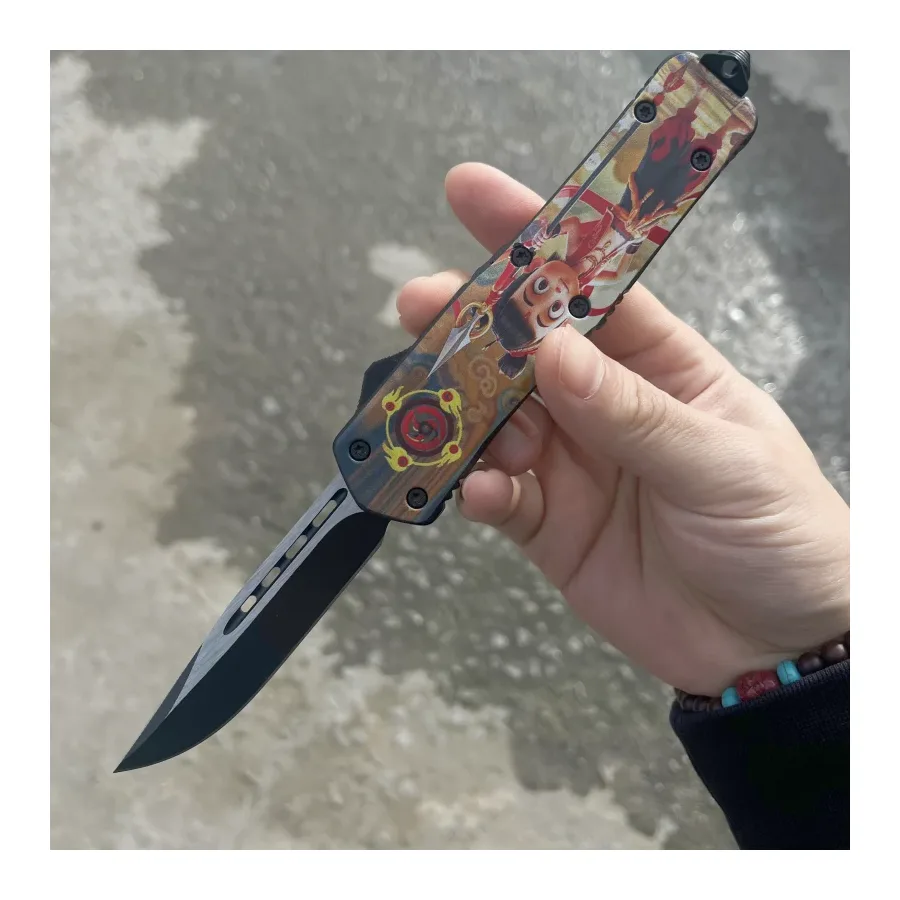 Custom OTF Knife – Colorful Art Handle And Nezha Coated Blade