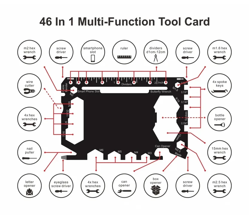 1 Pc Multi Tool Card 46 In 1 Pocket EDC Tool Outdoor Camping Multitool Accessories Stainless Steel Perfect For Men Father Gifts
