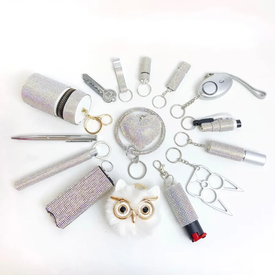 16 Pcs Ab Silver Safety Keychain