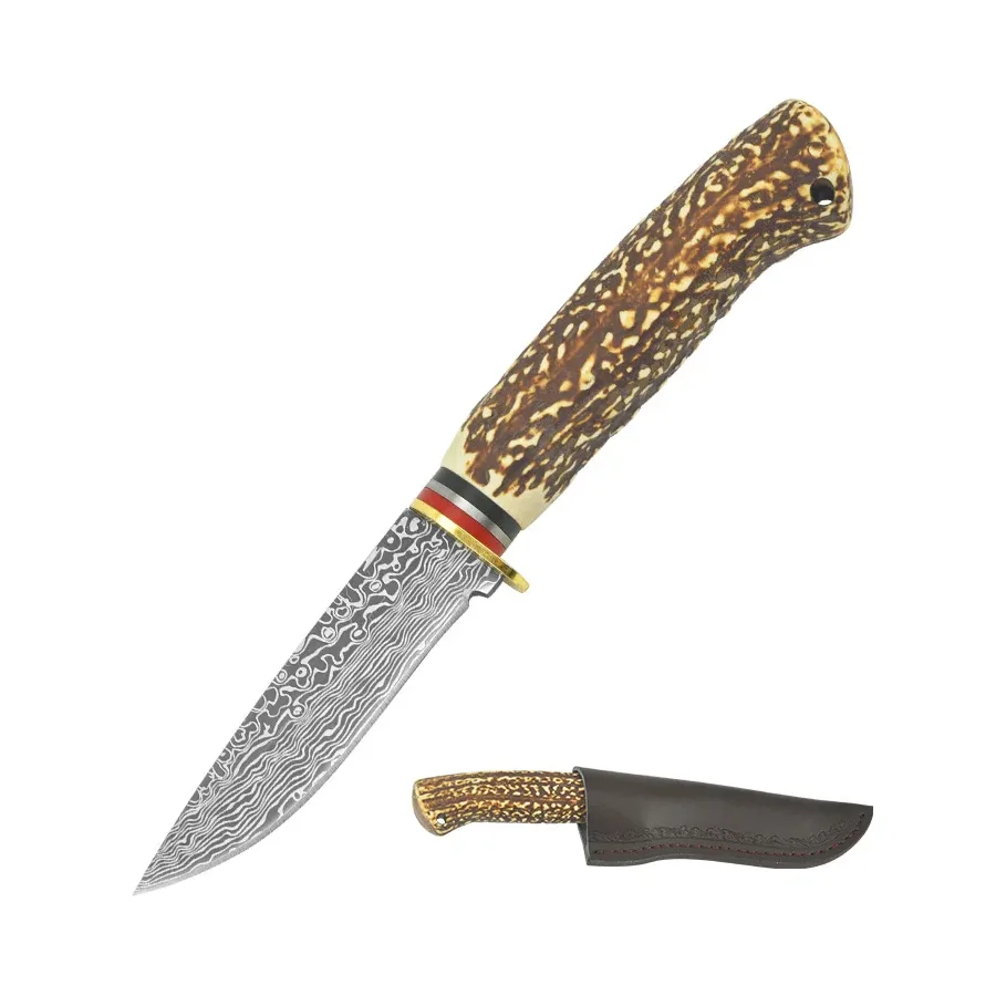 Damascus Knife Imitation Bone Handle Sharp Mongolian Small Straight Knife