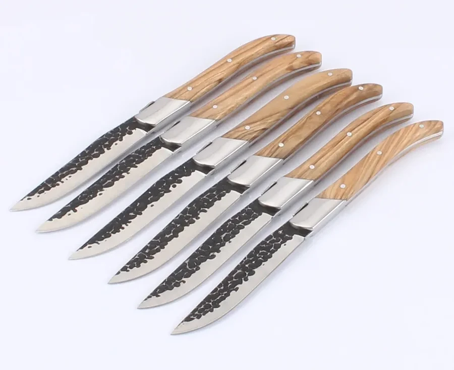 Laguiole Steak Knife Olive Wood Handle Forged Steak Knife - High-end Stainless Steel Cutlery