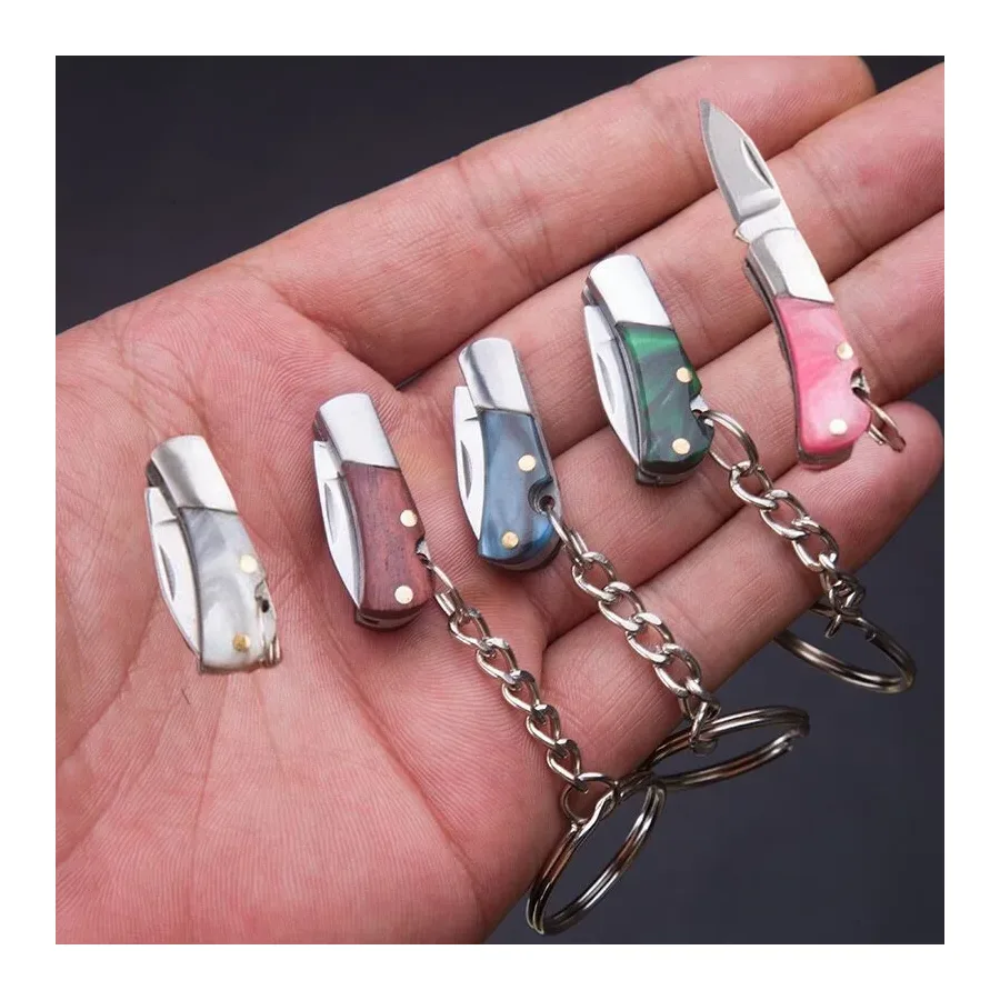 21 Styles Mini Brass Wood Folding Key Ring Knife​