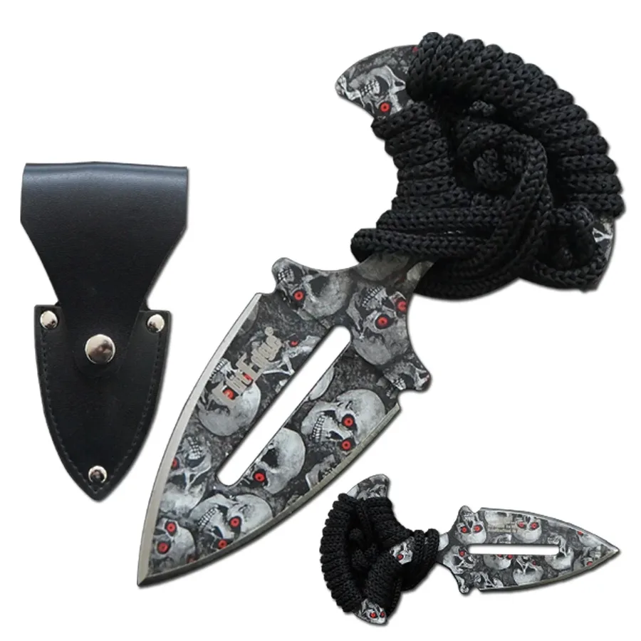 Grey Skulls Push Dagger Knife With Black Corded Grip