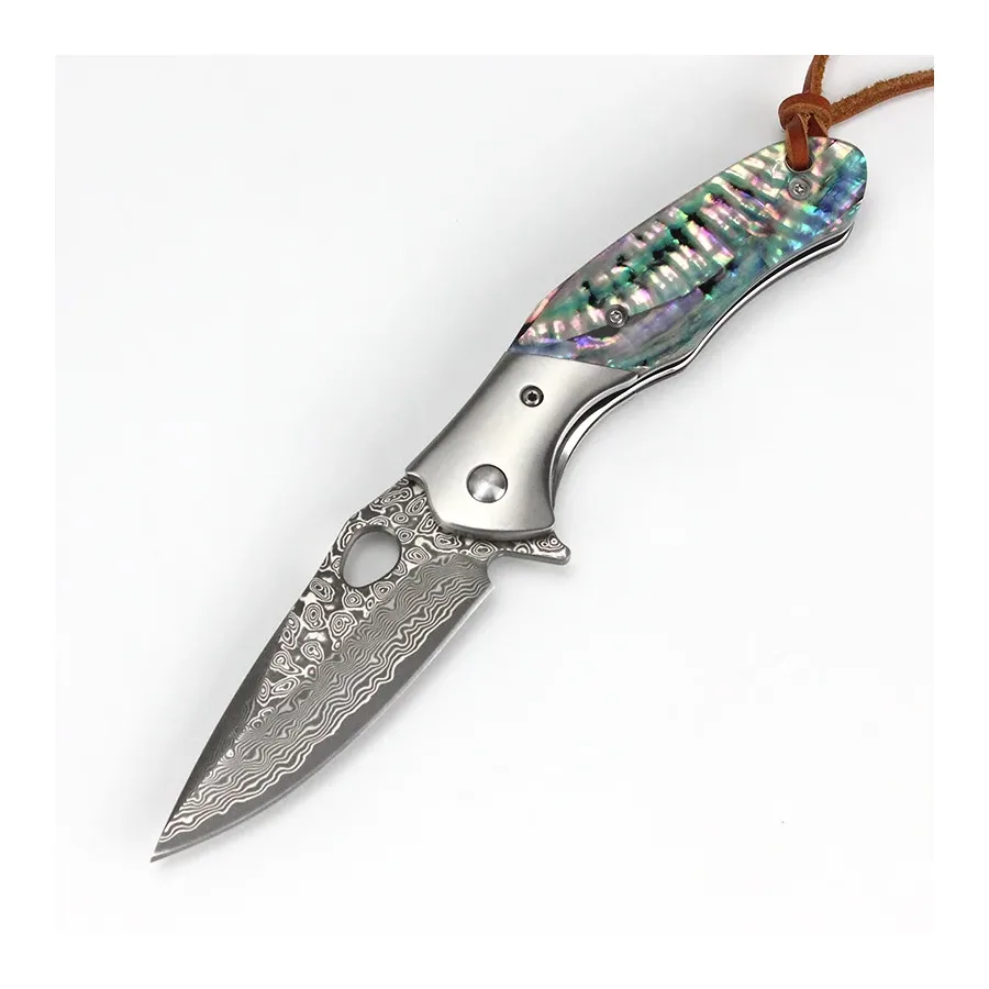 Outdoor Knife 305 High Hardness Sandalwood Handle 76 Layer Damascus Color Shell Handle Folding Knife