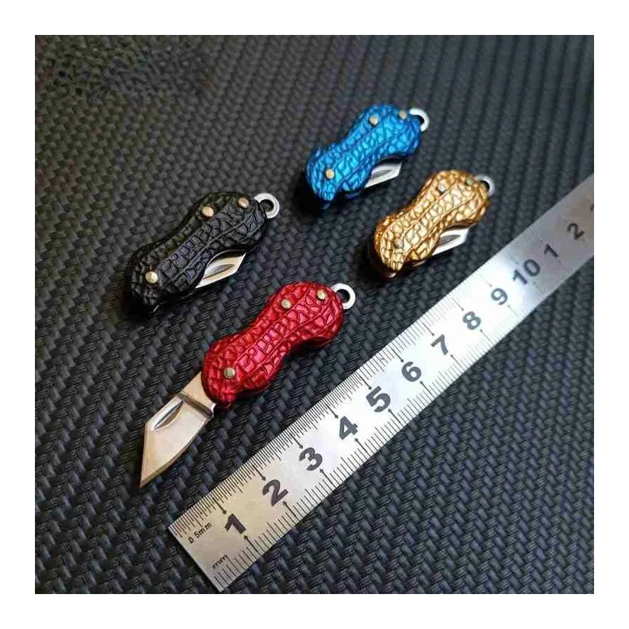 Outdoor Creative Peanut Shaped Mini Key Pocket Knife Stainless Steel Portable Folding Knife Cutter Necklace Knife Fruit Knife